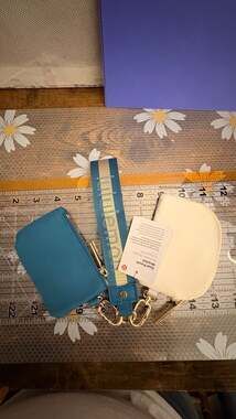 lululemon Dual Pouch Wristlet Bone/Warp Teal with Gold Hardware